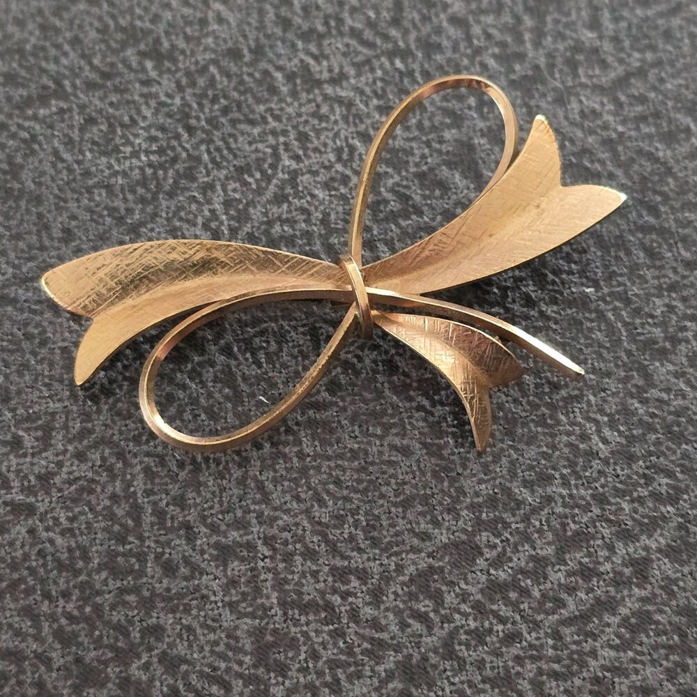Vintage Carl Art Bow Brooch – Gold Tone Ribbon Pin Signed CA with Arrow